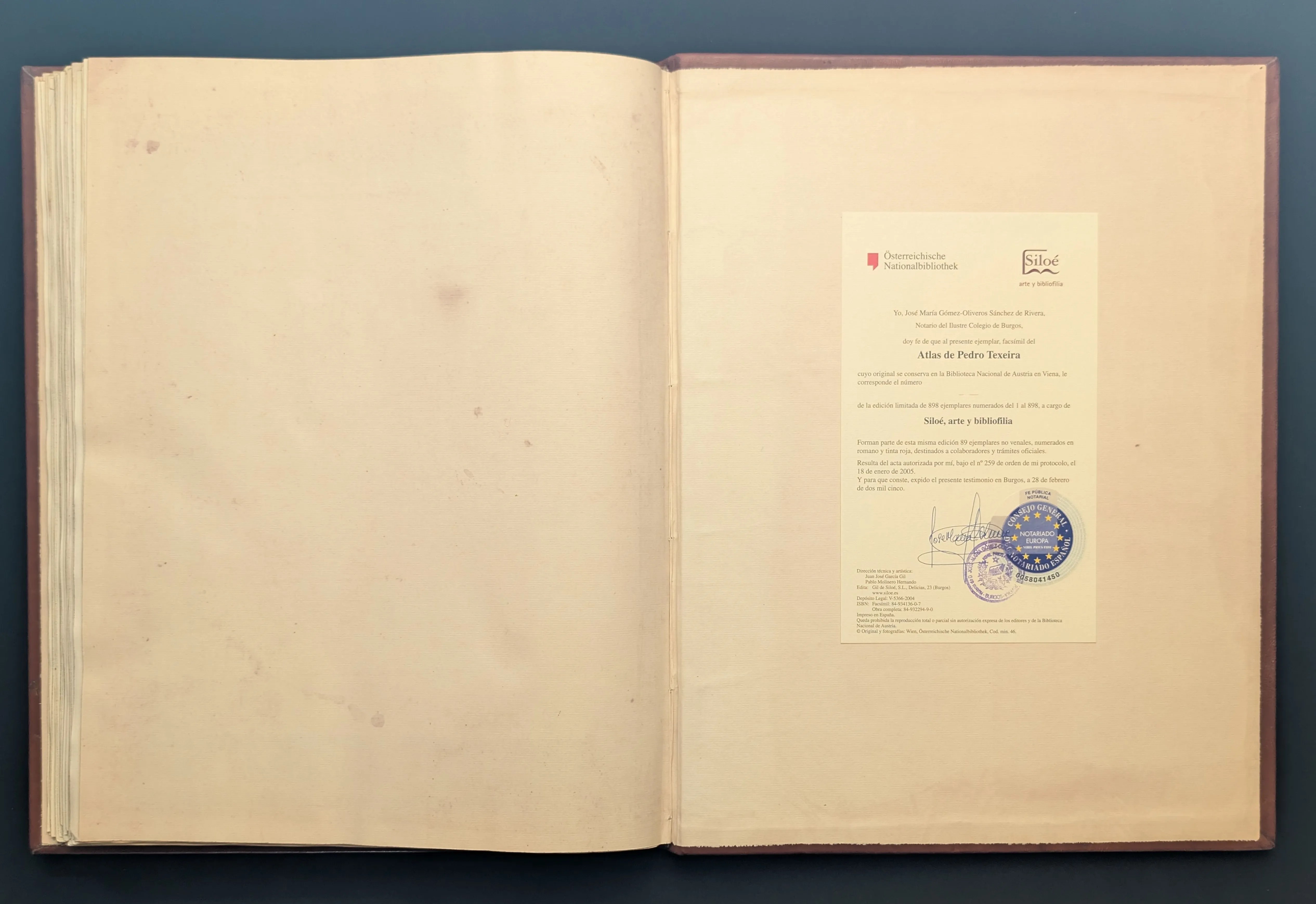 Acta Notarial del Facsímil de Siloé del Atlas de Pedro Texeira