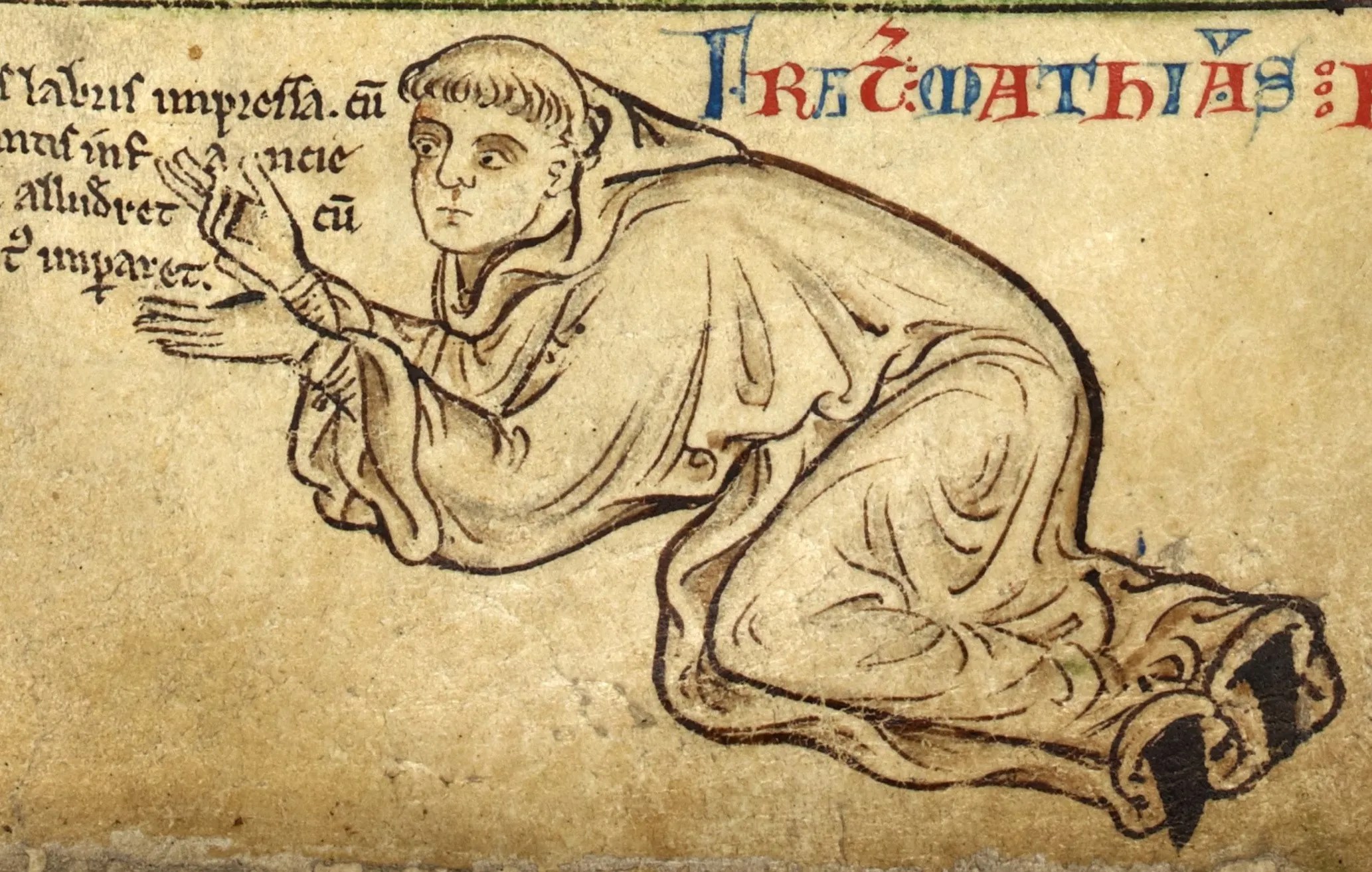 Autorretrato de Matthew Paris, MS Royal 14 C VII, fol. 6r (ca. 1250–1259), Biblioteca Británica