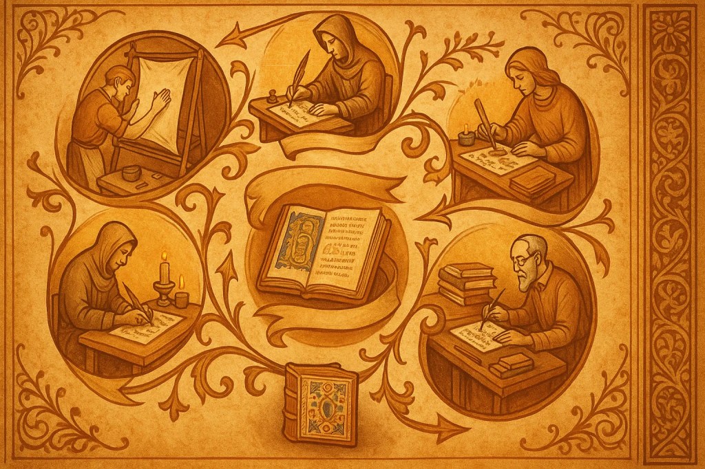 Representación de los pasos de la secuencia de trabajo en la creación de un manuscrito