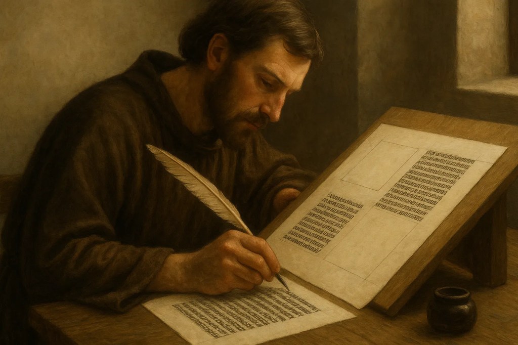 Representación del paso 3 de la secuencia de trabajo en la creación de un manuscrito: proceso de escritura