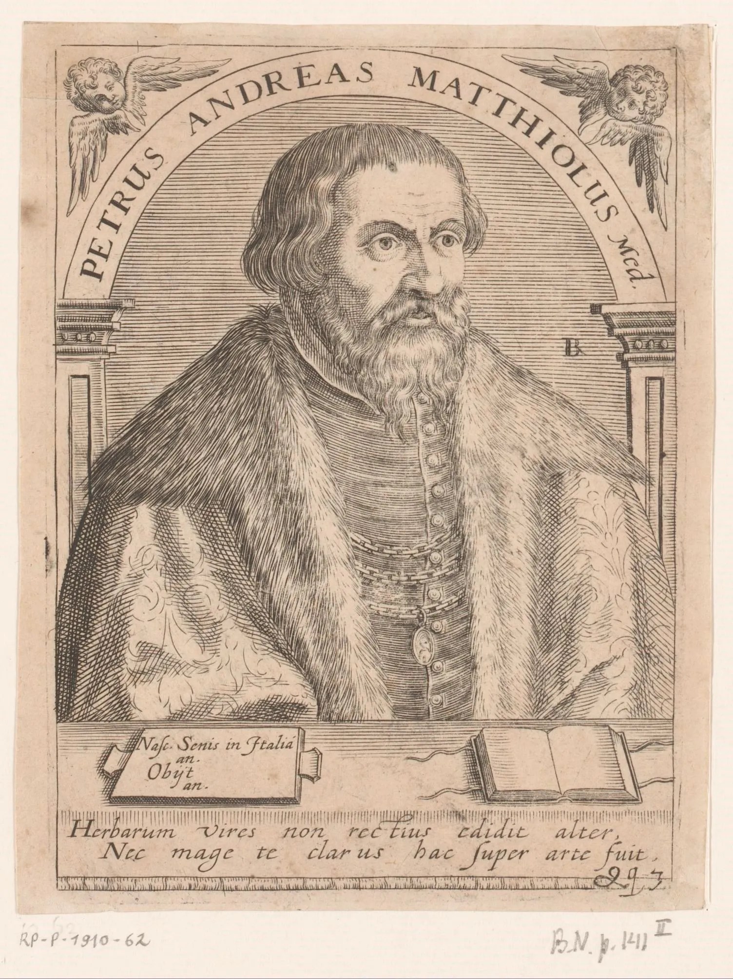 Pietro Andrea Mattioli, grabado de Robert Boissard, 1597–1599, colección del Rijksmuseum, Amsterdam