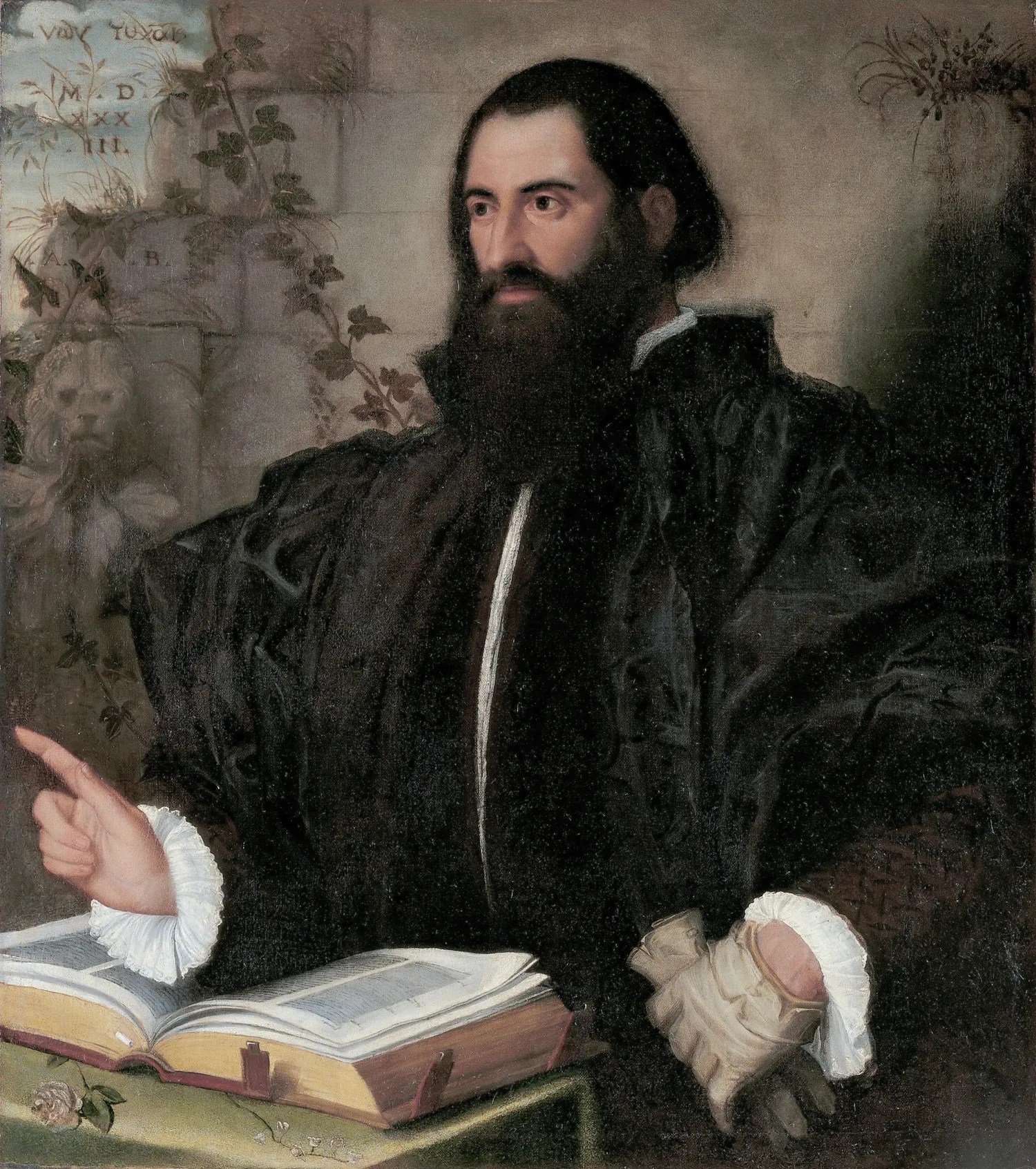 Pietro Andrea Mattioli, retrato al óleo por Alessandro Bonvicino (Il Moretto da Brescia), ca. 1533
