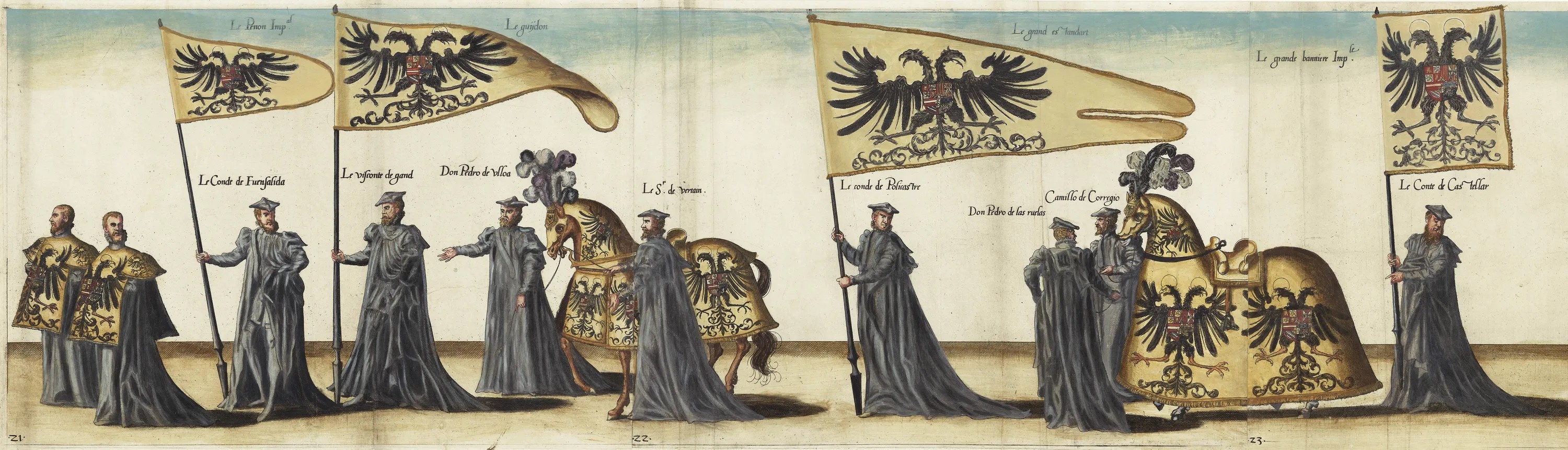 Los estandartes imperiales en la Procesión fúnebre en honor a Carlos V