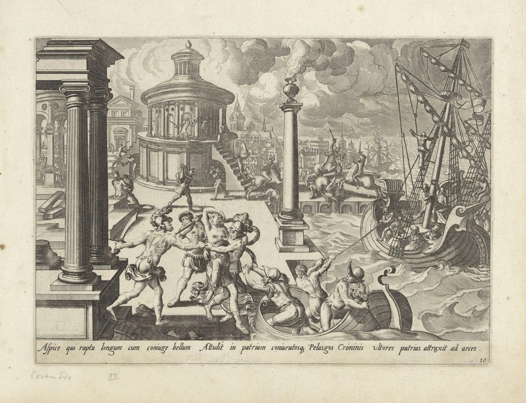 El rapto de Helena, diseñada por Gerard van Groeningen y grabada por Johannes o Lucas van Doetechum, ca. 1572