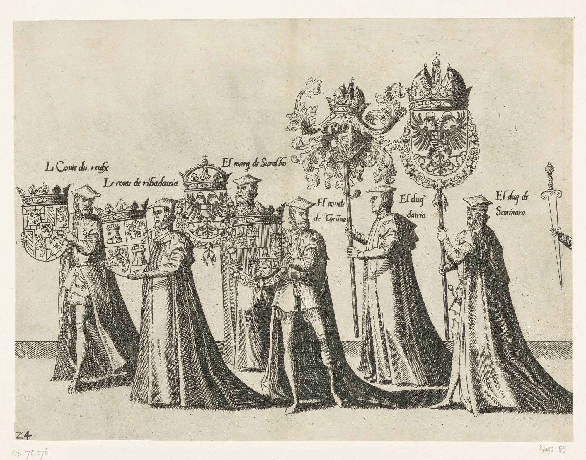 Parte del cortejo, estampa número 24. Procesión fúnebre del emperador Carlos V, 1558