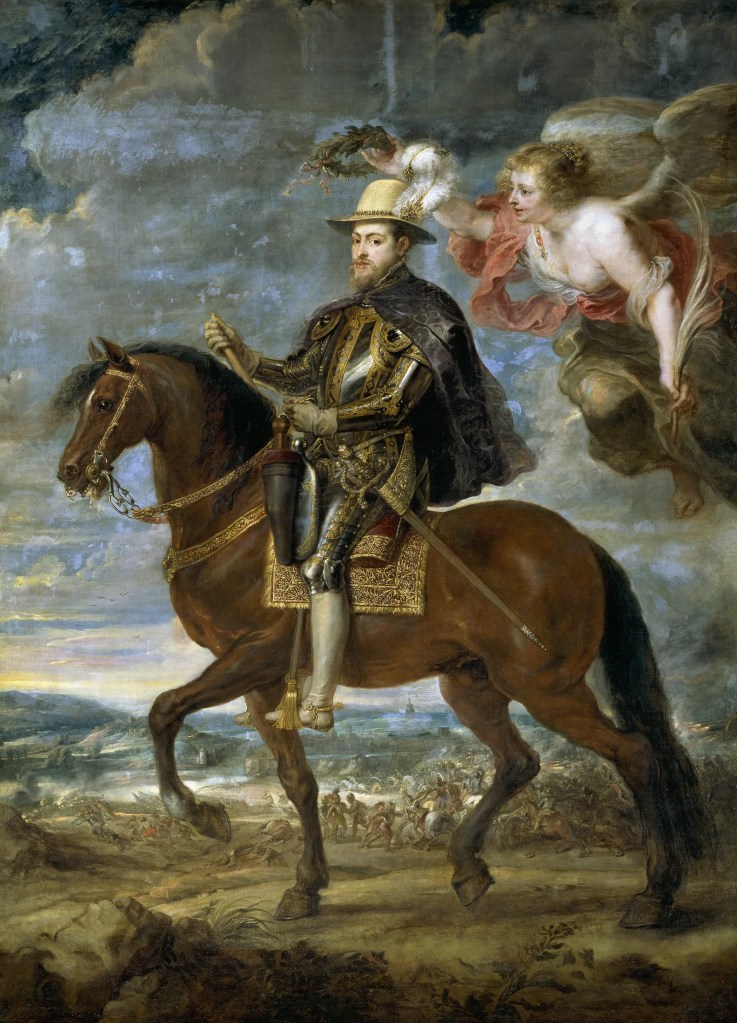 Retrato ecuestre del Rey Felipe II, por Rubens, ca. 1628, museo del Prado