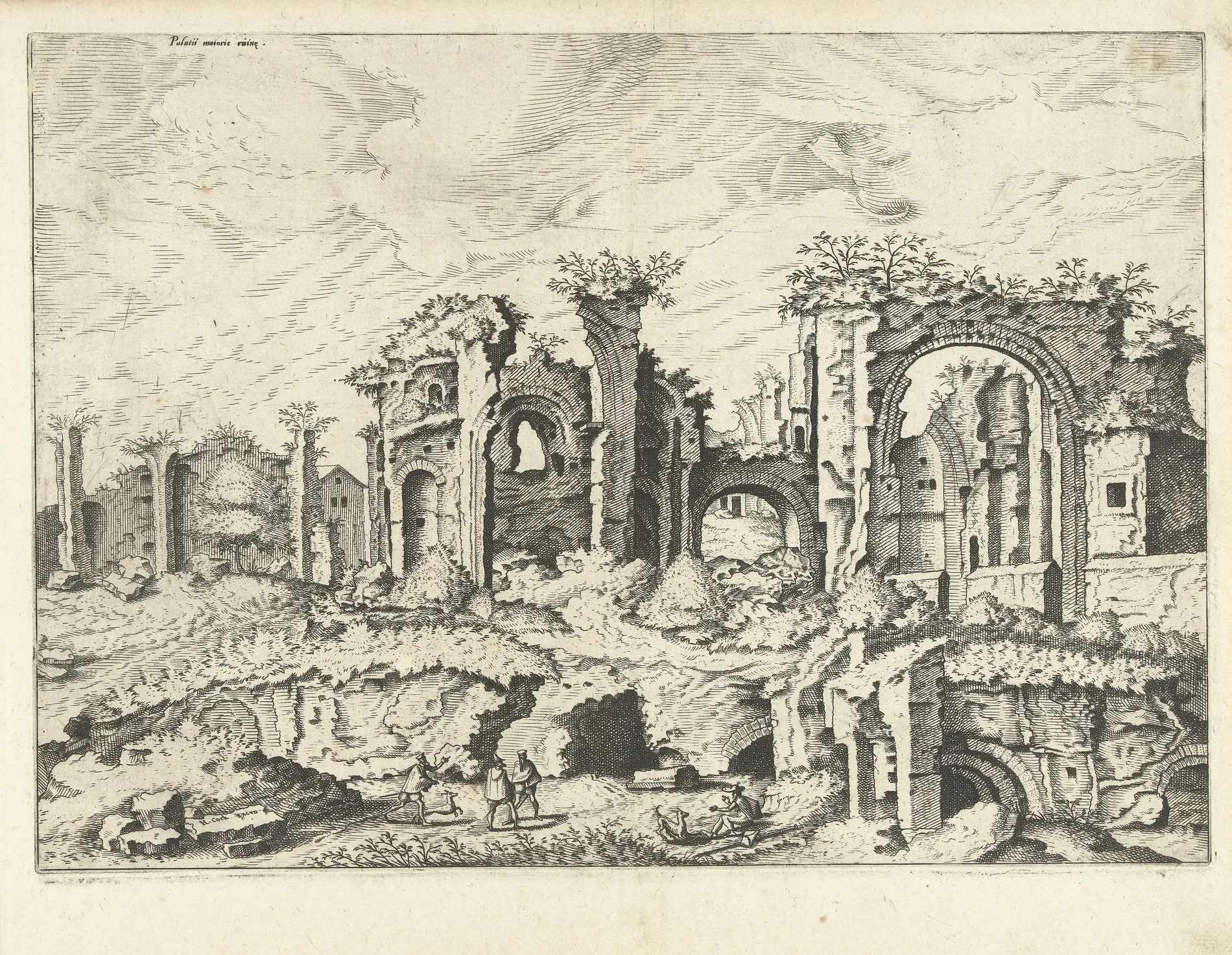 Cuarta vista de las ruinas del Palatino, diseñada por Hieronymus Cock y grabada por Johannes o Lucas van Doetechum, 1561