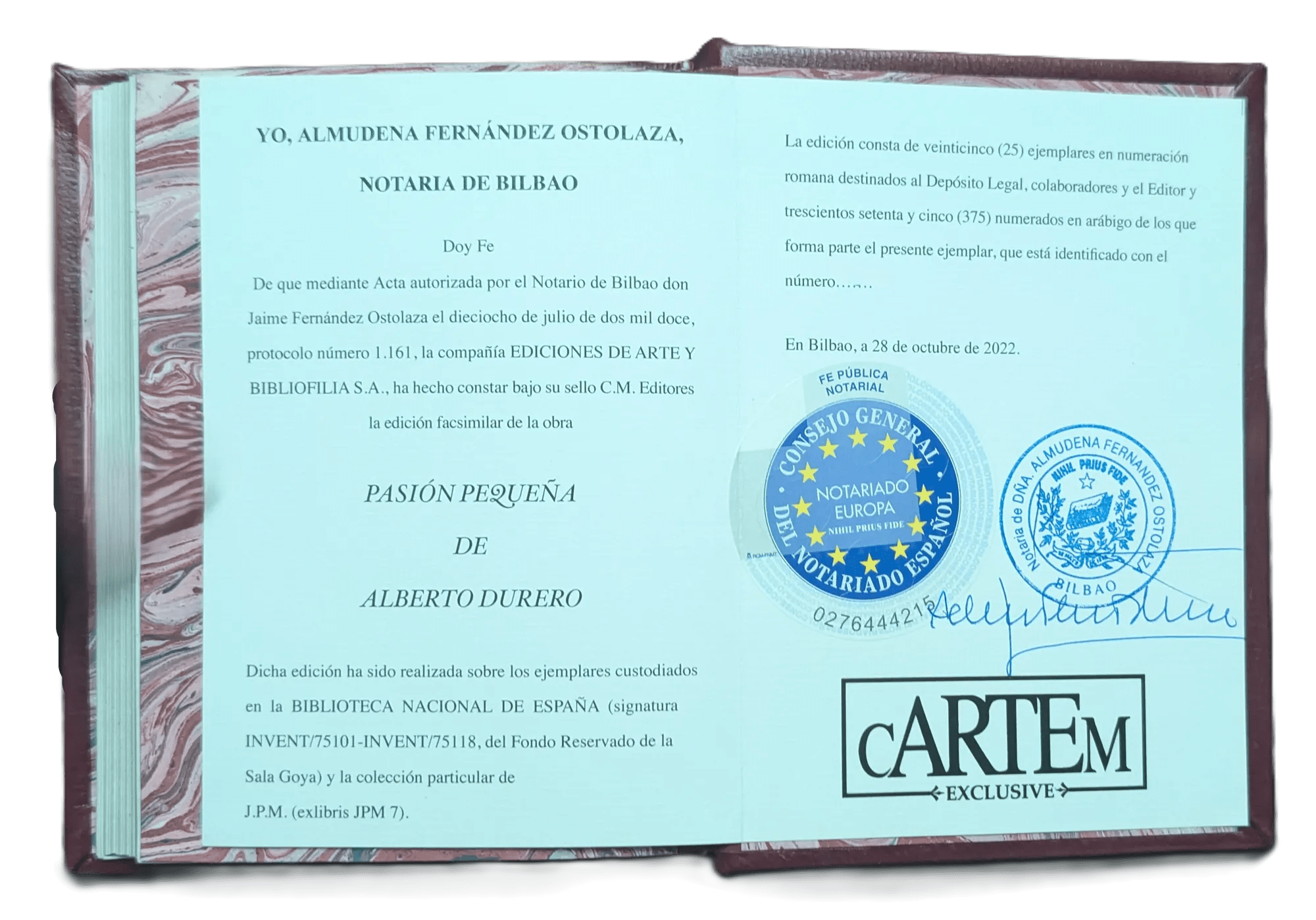 Acta Notarial del Facsímil de la Pequeña Pasión de Durero