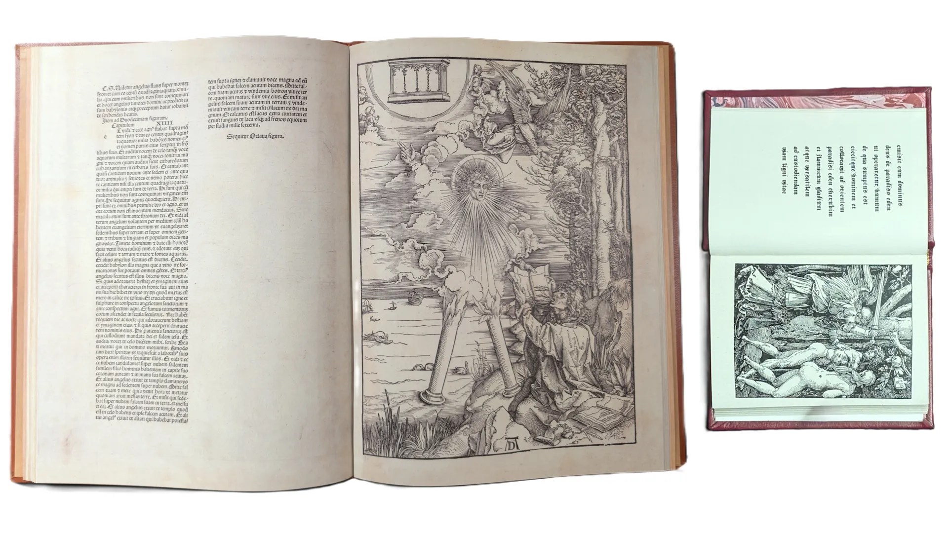 Imagen comparativa de los tamaños entre La Pequeña Pasión y el Apocalipsis Cum Figuris de Durero